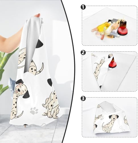 Emelivor Cute Dogs White Pets Print Self-Adhesive Magic Cloth Makeup Bag Foldable Cosmetic Bag for Travelling Protective Cosmetic Pouch Travel Organizer for Cosmetics Electronics, 13.8x13.8in