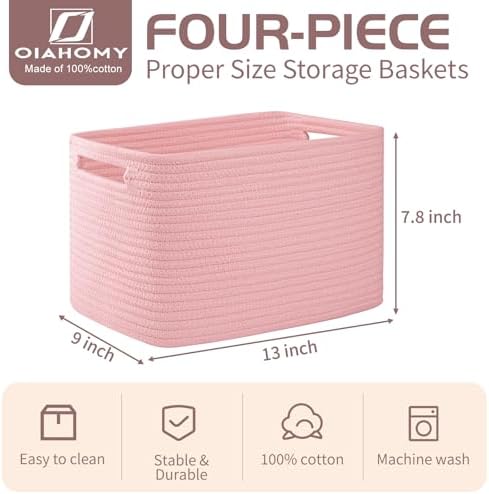 OIAHOMY 4 Pack Storage Baskets for Organizing 15L Cube Storage Bins Pink