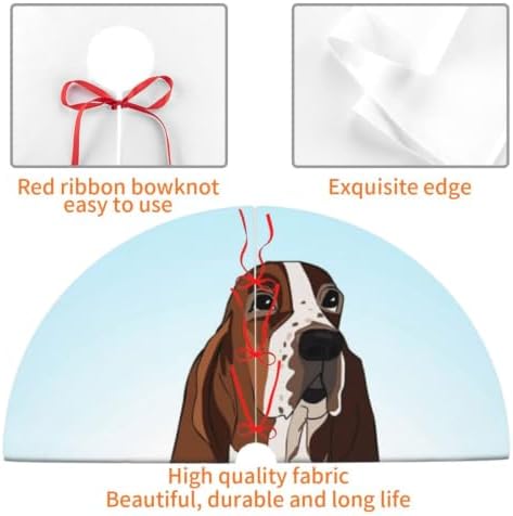Christmas Tree Skirt, Soft Polyester Xmas Tree Skirts with Ribbon Ties, Rustic Farmhouse Holiday Party Decorations Hound Breed Beagle Dogs Favorite Pets Friend Human Realistic 30"