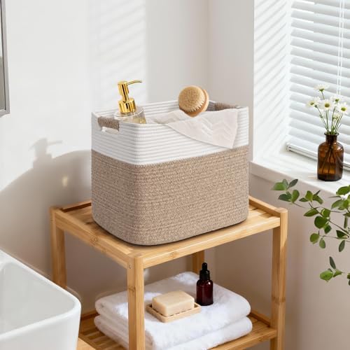 15×13 Inch Storage Cubes, 3 Pack Cube Storage Bins for Organizing, Cotton Rope Woven Baskets for Shelves, Bathroom, Kids Room, Closets, Baby Nursery