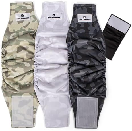 Pet Parents® Washable Belly Bands for Male Dogs (3pack) + Extendrs® of Durable Dog Diapers Male, Premium Male Dog Diapers & Dog Wraps (Large, Camo)