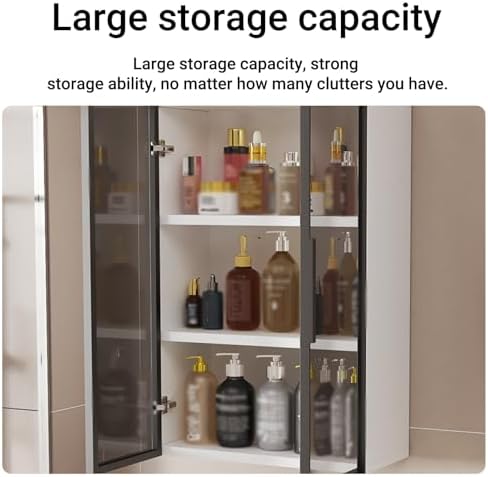 2/3 Tier Wall-Mounted Bathroom Cabinet with Door Glass ，Wall-Mounted Metal Makeup Organizer，Medicine Cabinet ，for Bedroom，Kitchen，Bathroom，Over The Toilet(D,Single Door 60cm/23.6in)
