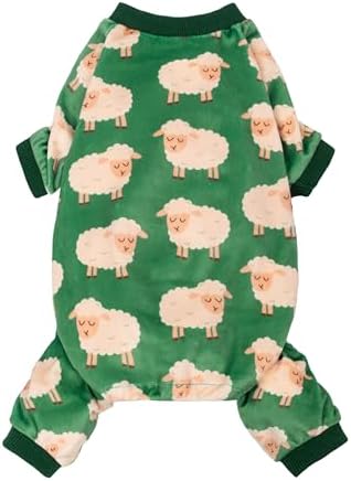 Fitwarm Funny Sheep Dog Pajamas, Warm Winter Dog Clothes for Small Dogs Boy Girl, Cozy Pet Onesie with Feet, Green, White, XXL