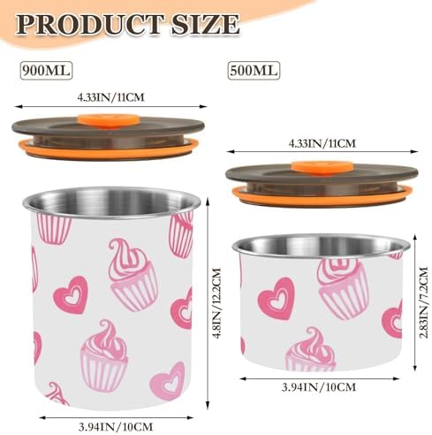 Pink Cupcakes Coffee Canister with Lid Airtight Food Storage Containers 17OZ Stainless Steel Canisters Kitchen Food Organizer for Beans, Cereal, Pasta, Flour, Sugar, Snacks