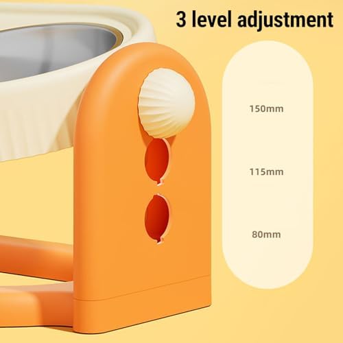Pssopp Cat Feeding Station Adjustable Elevated Cat Bowl, Anti Vomiting Slanted Tilted Double Bowls Design Food and Water Dispenser Stand for Indoor Pets Supplies (Orange)