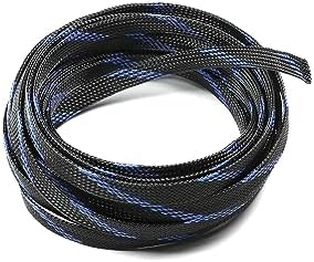 Jutagoss PET Expandable Braided Cable Sleeve, 16.4ft - 3/8 inch Black Blue Cable Management Sleeve, Wire Loom Tube Cord Protector for USB Cable, Power Cord, Audio Video and More, 1Pc