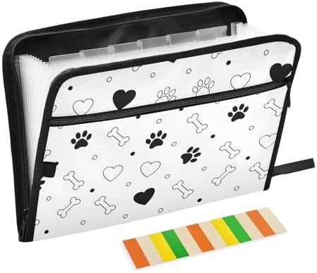 Pet Valentines Paw White Print 13-Pocket Accordion File Organizer, Water-Resistant Document Folder with Labels, Portable Expanding File Box for Home Office School, A4 Size