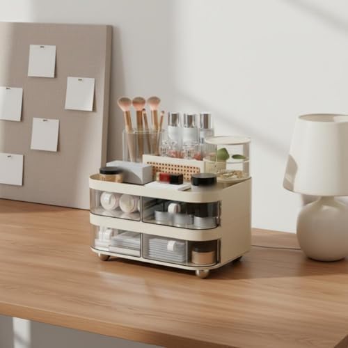 Cosmetic Organizer Makeup Storage Box With Drawers Desktop Vanity Organizer Beauty Holder Rotating PET Material dust‑resistant and space‑saving