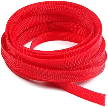 Othmro 5m/16.4ft PET Expandable Braid Cable Sleeving Flexible Wire Mesh Sleeve Red,for Power Cord Audio Video Cables Protect from Pets Chewing