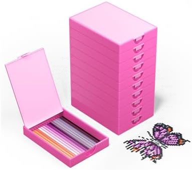 CATEARED 2-in-1 Diamond Art Trays with Lids, Anti-static Diamond Art Storage Containers, Diamond Art Accessories Diamond Painting Trays with Lids & Line-Up, Box Package (Pink, 10 piece Tray Kit)