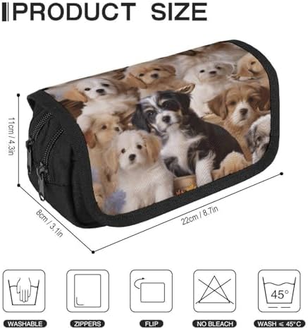 Cute Pet Dogs Pencil Case Double Layer Pencil Pouch Large Capacity Pencil Bag Double Zipper Portable Pen Case Makeup Bag for Men Women Travel Business Office