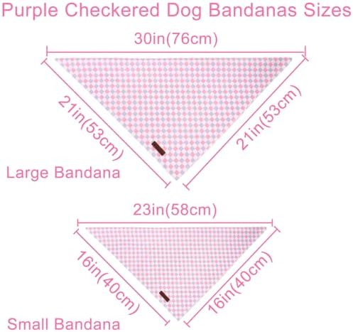 Purple Pink Checkered Dog Bandana, Spring Summer Plaid Puppy Bandana for Girl Female Dogs, Soft Cotton Pet Triangle Bid Scarf Kerchief for Girl Boy Dogs or Cats