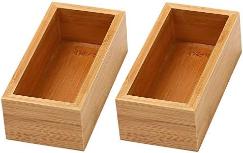 YBM HOME Bamboo Drawer Organizer Storage Box for Kitchen Drawer, Junk Drawer, Office, Bedroom, Children Room, Craft, Sewing, and Bathroom, 2 Pack 3x6x2 inch