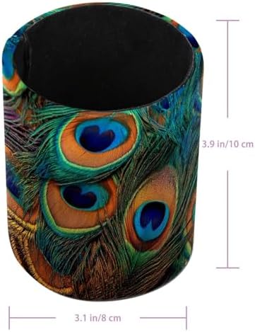 Faux Leather Pen Holder for Desk, Pencil Organizer Peacock Feather Pen Cup Desk Decor Makeup Brush Holder Storage for Office Home
