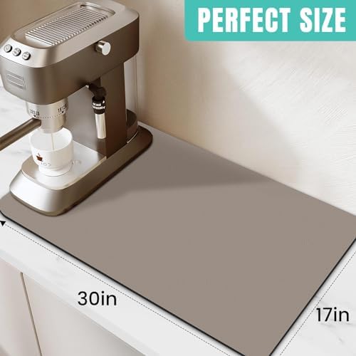 Coffee Mat Super Absorbent Dish Drying Mat Coffee Bar Mat 17"x 30", Khaki