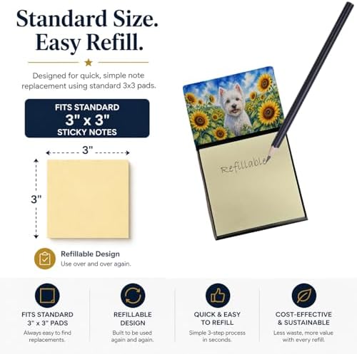 Caroline's Treasures Westie in Sunflowers Watercolor Sticky Note Holder Refillable Dispenser Desk Accessory 3x3 Pad Gift
