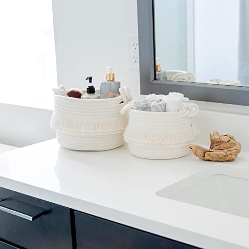 NaturalCozy 3-Piece Decorative Storage Basket Set – Cotton Rope Woven Baskets for Organizing! Small Storage Bins for Nursery Baby Stuff, Gift, Montessori, Dog Toy Bin, Cat Toys, Bathroom Shelves