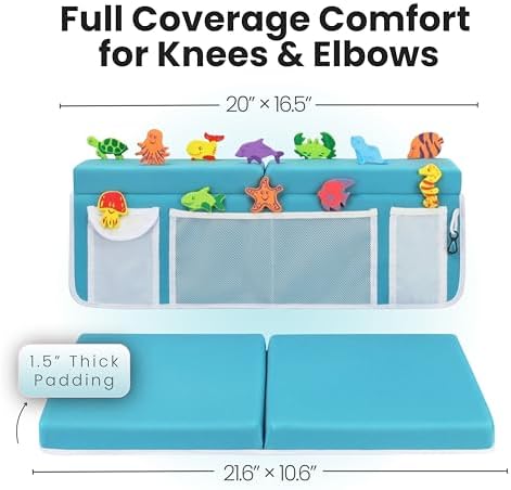 Supa Ant Bath Kneeler –8 Suction Cups & 1.5" Padding.Certified Non Toxic Bath Kneeling Pad for Bath Tub & 5 Bath Organizer. Fast Dry Baby Bath Kneeler and Elbow Rest Pad Set Blue