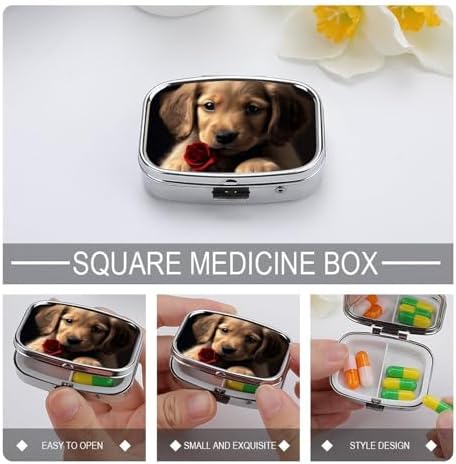 Cute Pet Dog Pill Box for Pocket Square Pill Box 2 Compartment Decorative Portable Travel Pill Holder Tablet Vitamin Organizer Mini Pill Case