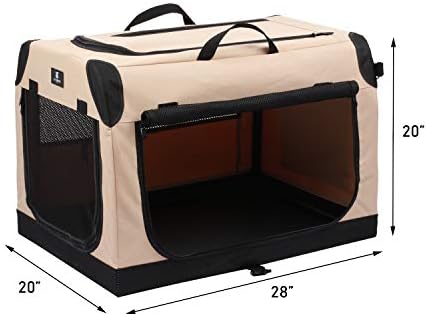 X-ZONE PET 3-Door Portable Soft-Sided Folding Soft Dog Travel Crate Collapsible Pet Kennel,Medium, Tan, 28 x 20 x 20 Inches