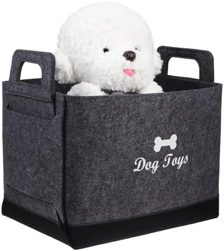 Healifty Felt Pet Storage Basket with Two Side Handles, Sturdy and Stylish Organizer for Dog and Food, for Home Use, Foldable Felt Fabric Storage Bin