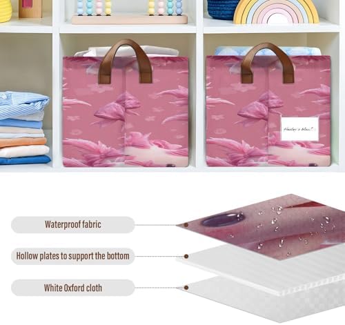 Axolotl Bows Kawaii Storage Bins Under Bed Cute Pets Foldable Storage Basket with Handles Collapsible Box Organizer with Metal Frame for Closet Cabinet 2PCS