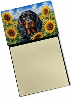 Caroline's Treasures Gordon Setter in Sunflowers Watercolor Sticky Note Holder Refillable Dispenser Desk Accessory 3x3 Pad Gift