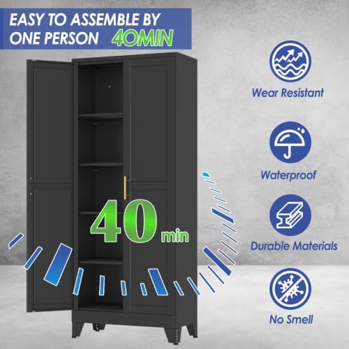 71" Metal Garage Storage Cabinet with 2 Doors, 4 Adjustable Shelves