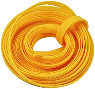 Othmro 10m/32.8ft PET Expandable Braid Organizing Cable Sleeving Flexible Wire Mesh Sleeve Yellow,Protects Cables from Pet Chewing and Tearing