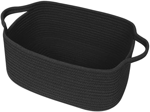Black Basket for Gifts, Woven Gift Baskets Empty, Cotton Rope Storage Bin for Organizing, Cute Cat Dog Kids Toy Box, Decorative Baby Nursery Closet Organizer, Wicker Easter Basket with Handle