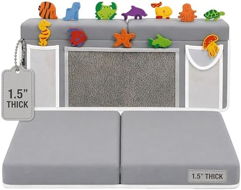 Bath Kneeler –8 Suction Cups & 1.5" Padding.Certified Non Toxic Bath Kneeling Pad for Bath Tub & 5 Bath Toy Organizer. Fast Dry Baby Bath Kneeler and Elbow Rest Pad Set by Supa Ant - Grey