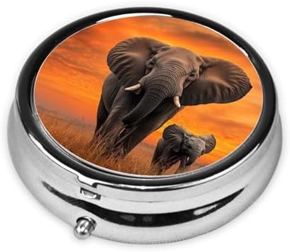 Pill Box 3 Compartment Medicine Pill Case for Pocket or Purse Mini Metal Pillcase Cute Wild Elephant Pill Holder Vitamin Organizer Portable Travel Pills Container to Hold Supplements Vitamins