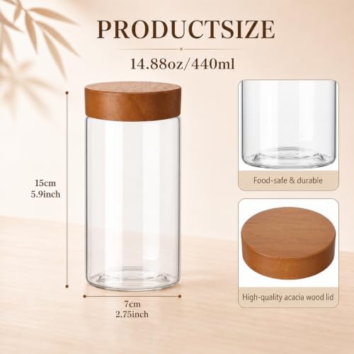 Suclain 12 Pack 15oz Clear Tea Storage Containers with Airtight Lids 15oz Plastic Food Storage Jar with Acacia Wood Lids for Loose Tea Coffee Sugar Candy Herbs and Spices