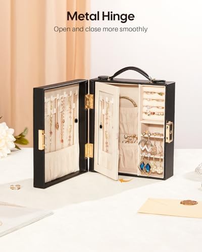 Enthralite Portable Travel Jewelry Case: Jewelry Box with Lock and Mirror | Quality PU Leather & Velvet Lined Jewelry Organizer - Large Capacity for Ring Earring Large Necklaces - Birthday Gift for Her