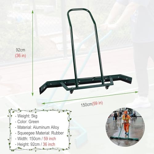 ERRULAN Floor Squeegee W/Replacement Rain Shuttle, 59 Inch Wide Aluminum Alloy Water Pusher Cleaner Cart for Rain Snow Leaves Garbage, Pet Hair Remover Equipment for Patios Garages Swimming Pools