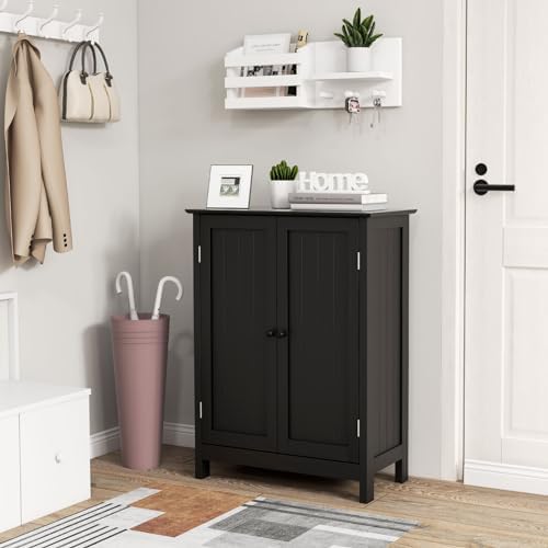 COSTWAY Bathroom Storage Cabinet, Freestanding Bathroom Organizers and Storage with Doors & Adjustable Shelf, Wooden Floor Cabinet for Home, Living Room, Entryway, Kitchen (Black) | Storage with Doors & Adjustable Shelf, Wooden Floor Cabinet for Home, ...