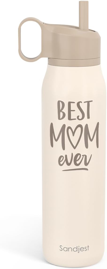 Best Mom Ever Water Bottle with Twist Lid Insulated Stainless Steel 20oz, Travel Water Bottles for Sports & Gym, Mom Gifts for Mothers Day Birthday Christmas