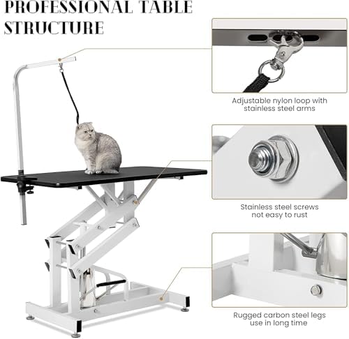 Hydraulic Pet Grooming Table, 42'' Durable Foldable Dog Grooming Table Suitable for Small Medium Large Dogs, Heavy-Duty Pet Grooming Table Drying Table with Adjustable Arms
