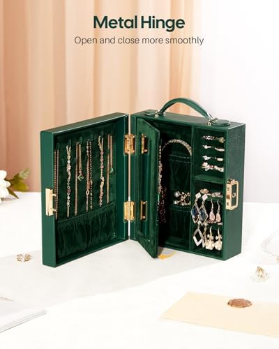 Enthralite Portable Travel Jewelry Case: Jewelry Box with Lock and Mirror | Quality PU Leather & Velvet Lined Jewelry Organizer - Large Capacity for Ring Earring Large Necklaces - Birthday Gift for Her