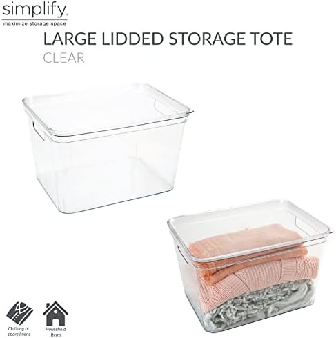 Simplify 2 Pack Large Lidded Storage Bin, Dimensions: 14.17" x 10.6" x 8.9", Multipurpose Organizer, Great for Home, Bathroom, Office, Kitchen, Clear, 2 Open Handles, Home Organization