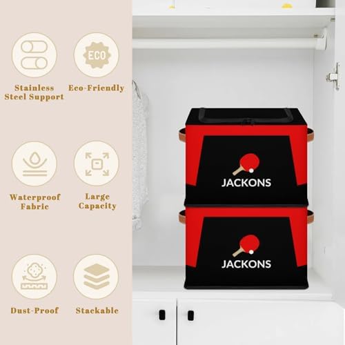 Custom Storage Basket with Zipper Lid, Table Tennis Foldable Fabric Storage Boxes Decorative Closet Shelves Clothes Organizer Container Cubes with Handle 1PCS