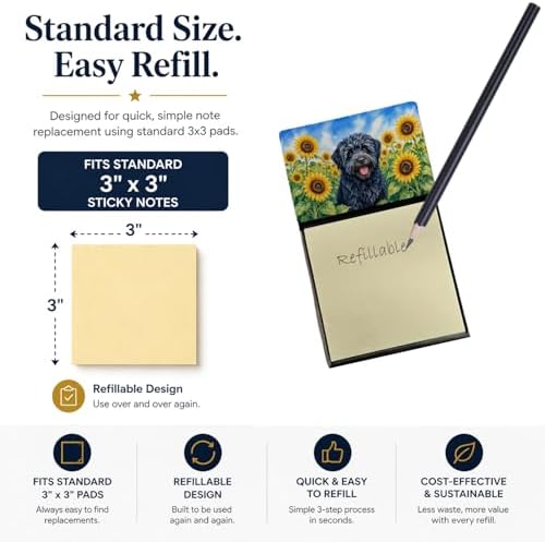 Caroline's Treasures Puli in Sunflowers Watercolor Sticky Note Holder Refillable Dispenser Desk Accessory 3x3 Pad Gift