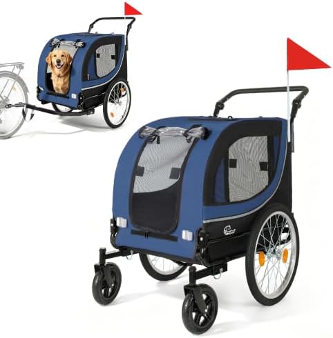 2-in-1 Pet Bike Trailer & Dog Stroller for Ebikes, Heavy-Duty Foldable | Heavy-duty powder-coated steel frame supports up to 100 lbs. 600D Oxford fabric is tear-resistant and sun-protective. Co
