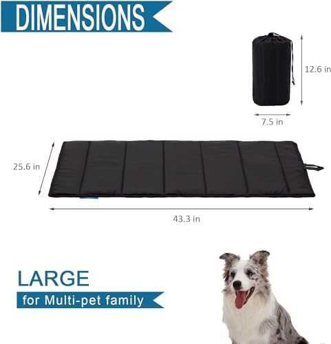 BDEUS Travel Dog Bed, Outdooor Camping Pet Mat, Portable Place Mat with Handle, Easy to Clean, Waterproof & Portable and Odor Resistant Pet Cooling Pad (Large 43" x 25", Black)