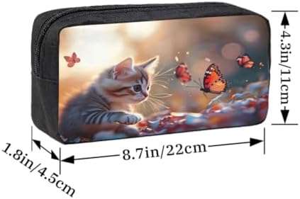 Kitten With Butterfly Large Pencil Case, Durable Pen Bag Zipper Organizer Pouch for Office Travel for Women Men
