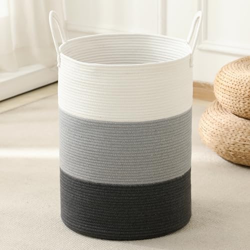 Laundry Basket Hamper Tall Rope Storage Woven for Blanket toys Dirty Clothes in Living Room Bathroom Bedroom (Gradient Grey, 100L/26.4Gal)