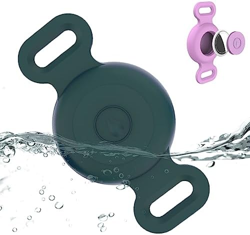 Waterproof Dog Collar with Airtag (1st & 2nd Gen) Holder, 1 Pack | Lightweight Silicone Hidden AirTag Holder for Dog Collar, Anti-Lost AirTag Case for Pet Cat Dog (Dark Green)