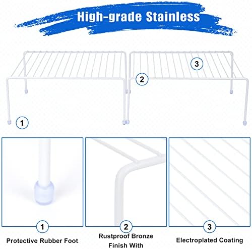 SIBAO Set of 6 Kitchen Cabinet Storage Shelf Rack - (13.1 x 10.2 Inch) /Plastic Feet - Steel Metal - Rust Resistant Finish - Cups, Dishes, Cabinet & Pantry Organization (White)