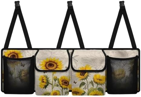 Dreaweet Sunflower Trunk Organizer for Car Women Cute Car Storage Accessories Interior Trunk Organizers Back Seat Hanging Storage with 4 Large Pockets,Hanging Trunk Organizer for SUV Car Sedan