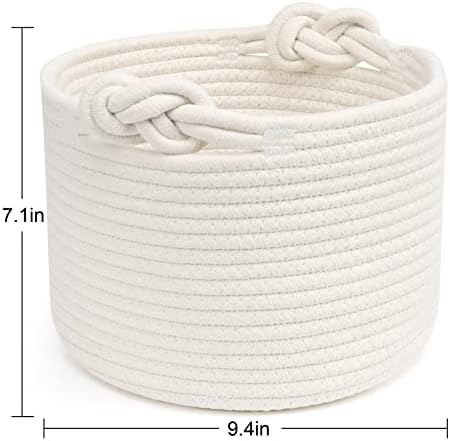 ABenkle Small Woven Basket, Cotton Rope Shelf Storage Basket, Small Round Easter Basket, Cute Basket, Decorative Round Bin for Nursery Bedroom Bathroom, 9.4" x 9.4"x 7.1" Empty Gift Basket